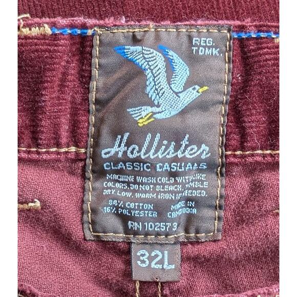 Hollister Mens Casual Classics Burgundy Corduroy Jeans 32x29 Straight 90s Vibe - Picture 10 of 11